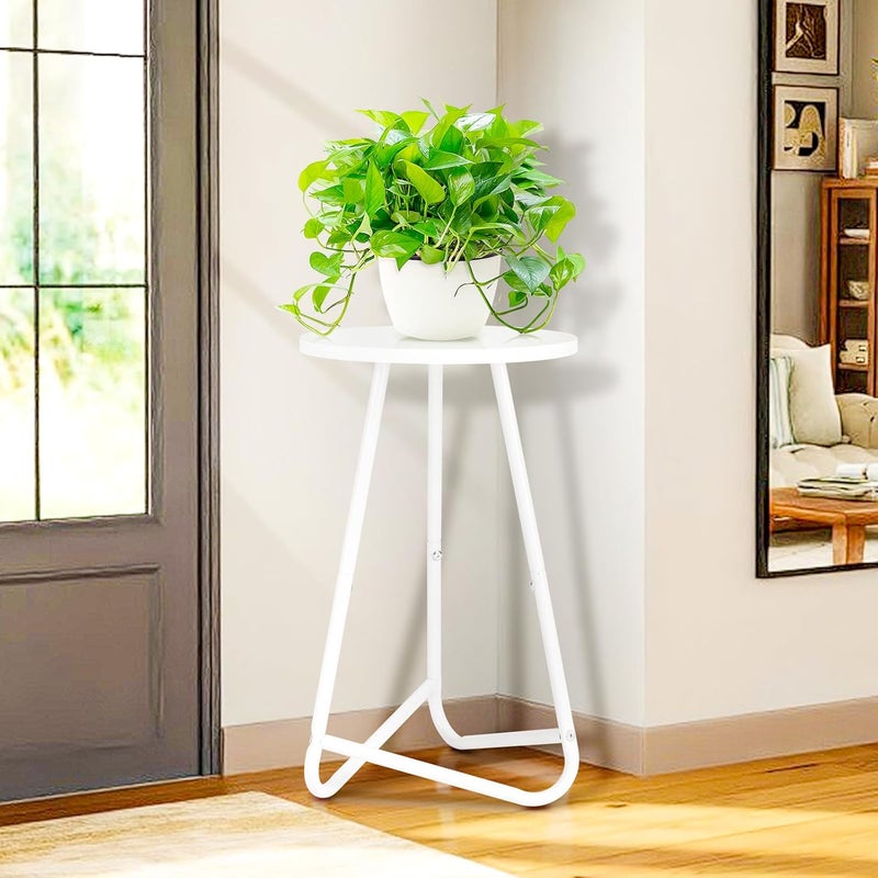 HDANI 50 cm Round Plant Stand, Flower Stand, Plant Shelf Made of Wood and Metal, Modern Shelf for Indoor Plants for Living Room, Balcony and Office, White - Image 2