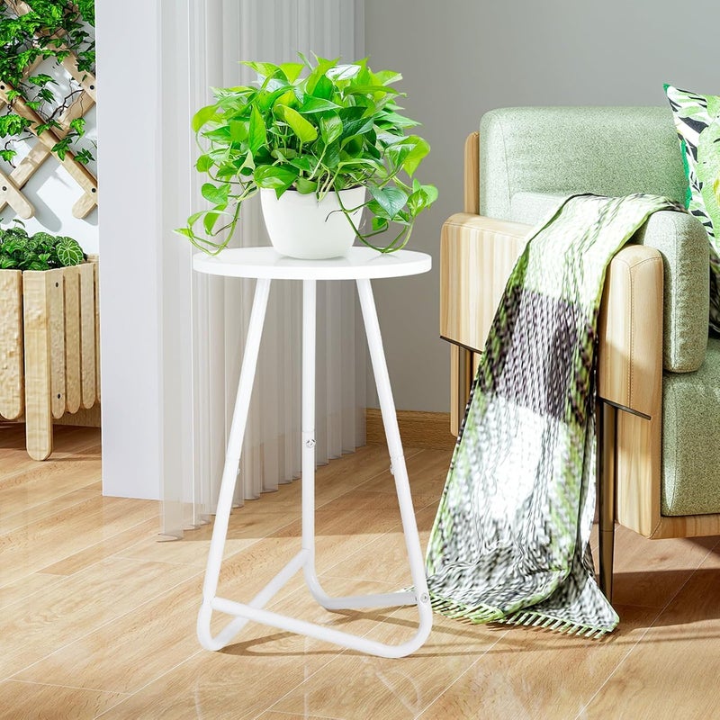 HDANI 50 cm Round Plant Stand, Flower Stand, Plant Shelf Made of Wood and Metal, Modern Shelf for Indoor Plants for Living Room, Balcony and Office, White - Image 3
