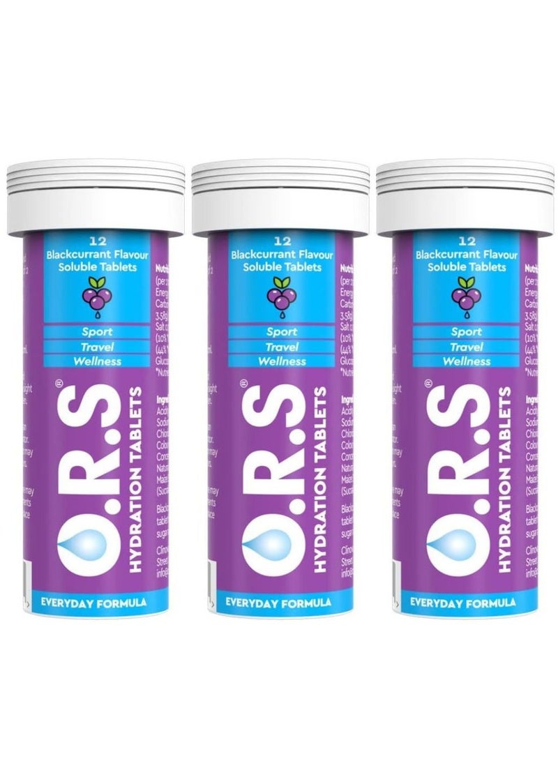 ORS Pack of 3 Hydration Tablets With Electrolytes Black Currant Flavor 12 Tablets - Image 1