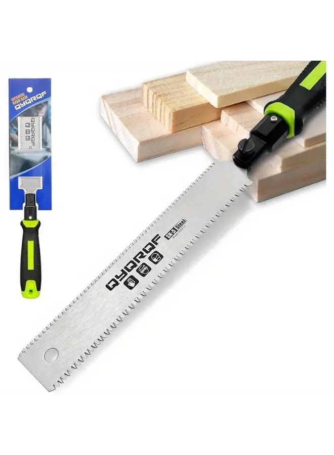 Green Japanese Hand Saw 7 Inch Double Edge Pull Cut SK 5 Steel TPR Handle Woodworking Tool - Image 1