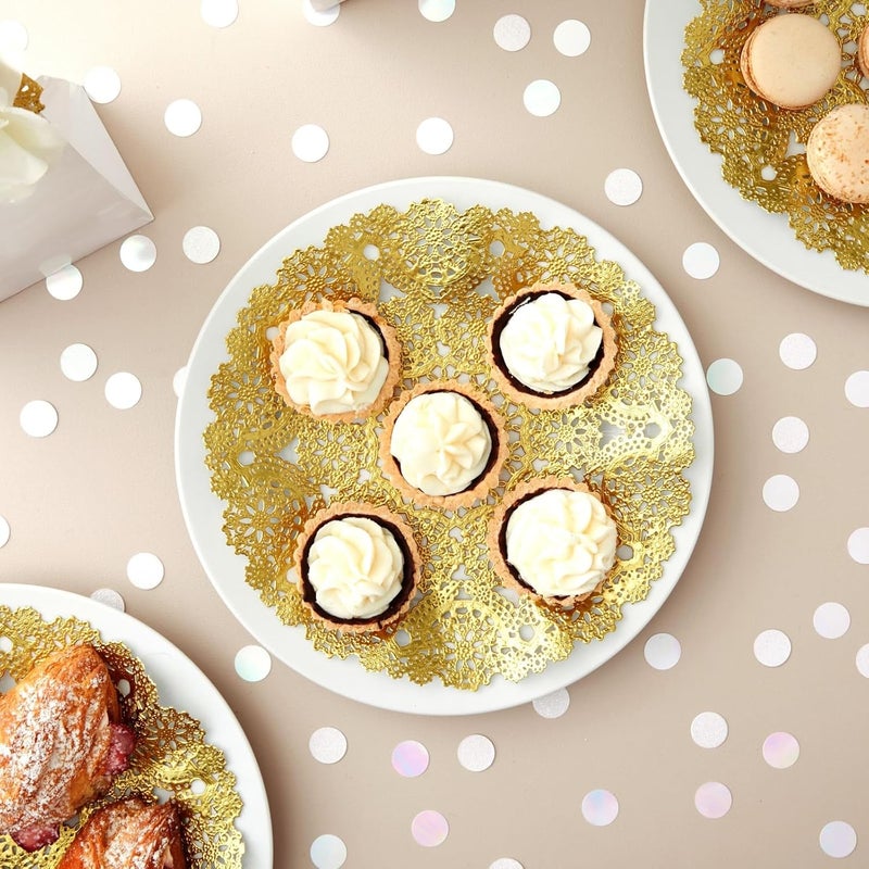 Juvale 60 Pack 10 Inch Gold Paper Doilies for Dining Table, Round Decorative Medallion Lace Placemats for Wedding - Image 2