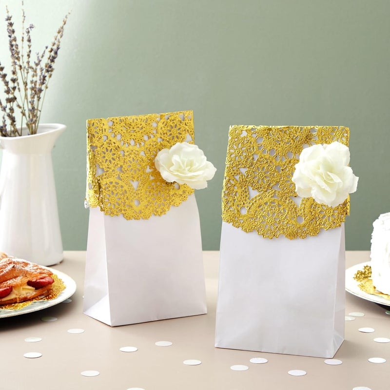 Juvale 60 Pack 10 Inch Gold Paper Doilies for Dining Table, Round Decorative Medallion Lace Placemats for Wedding - Image 3