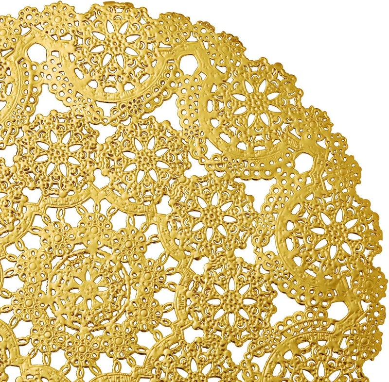 Juvale 60 Pack 10 Inch Gold Paper Doilies for Dining Table, Round Decorative Medallion Lace Placemats for Wedding - Image 5
