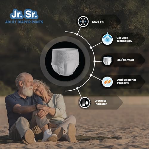 Jr. Sr. Adult Diaper Pants Style | Extra Large (XL) Size 10 Counts | Waist 34"-59" (86-150cm)| Upto 12 hr Absorption Protection | Unisex with Wetness Indicator | Odour Control & Goodness of Aloe Vera - Image 4