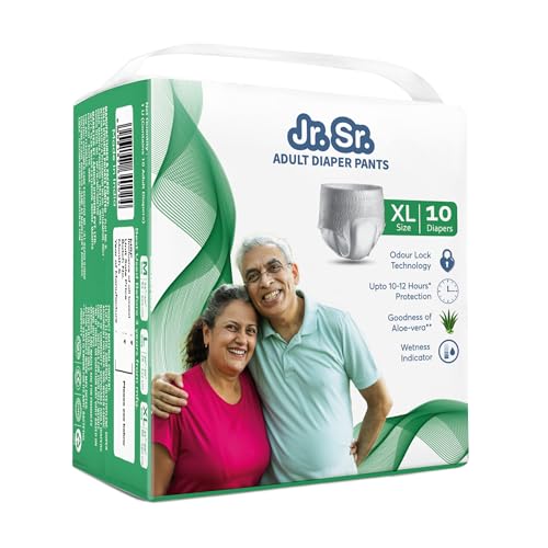 Jr. Sr. Adult Diaper Pants Style | Extra Large (XL) Size 10 Counts | Waist 34"-59" (86-150cm)| Upto 12 hr Absorption Protection | Unisex with Wetness Indicator | Odour Control & Goodness of Aloe Vera - Image 1