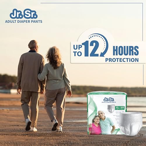 Jr. Sr. Adult Diaper Pants Style | Extra Large (XL) Size 10 Counts | Waist 34"-59" (86-150cm)| Upto 12 hr Absorption Protection | Unisex with Wetness Indicator | Odour Control & Goodness of Aloe Vera - Image 2