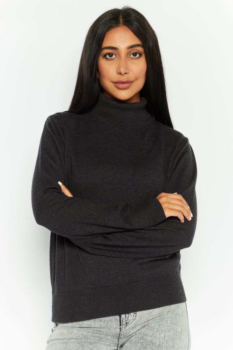DEX Women Turtle Neck Long Sleeves Knitted Sweater, Black - Image 1