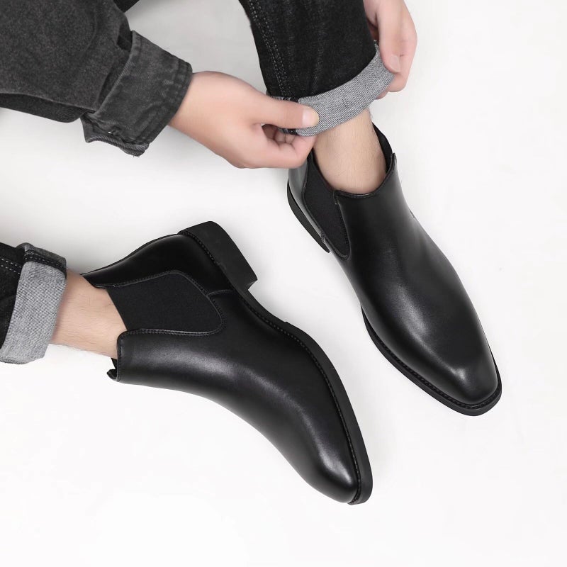SANNAX Men's Chelsea Boots Classic Business Leather Shoes Casual Dress Ankle Boot - Image 2