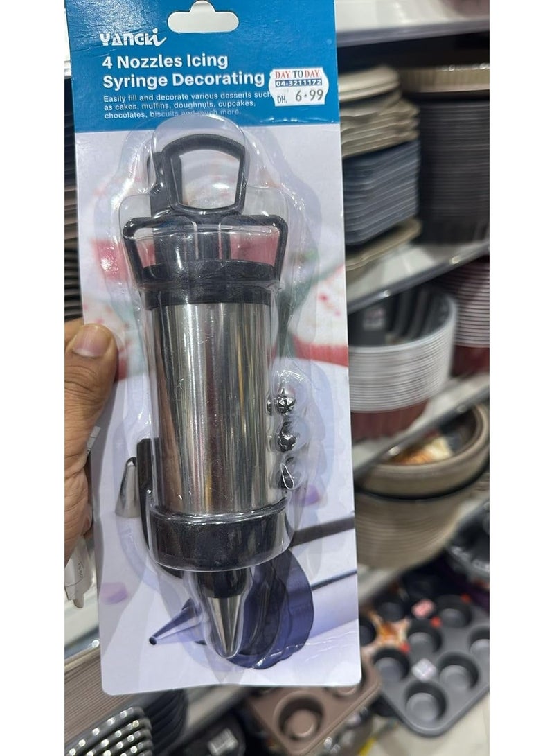 4 Nozzles Icing Syringe Decorating Set – Stainless Steel Cake Decorating Syringe for Cupcakes, Pastries & Desserts - Image 4