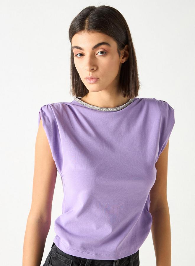 2Xtremz Embellished Crew Neck Sleeveless Top with Ruched Detail - Image 1