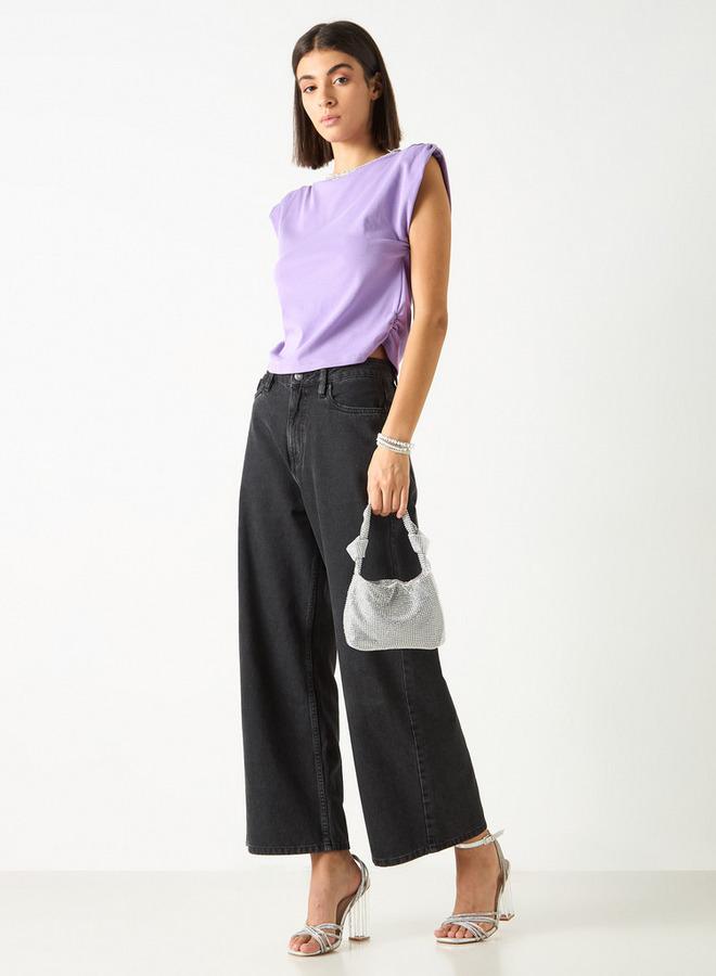 2Xtremz Embellished Crew Neck Sleeveless Top with Ruched Detail - Image 2