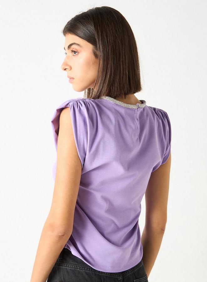 2Xtremz Embellished Crew Neck Sleeveless Top with Ruched Detail - Image 3