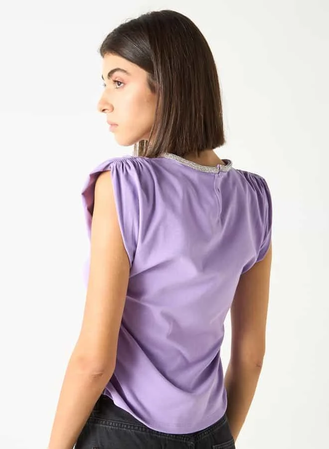 2Xtremz 2Xtremz Embellished Round Neck Sleeveless Top with Ruched Detail