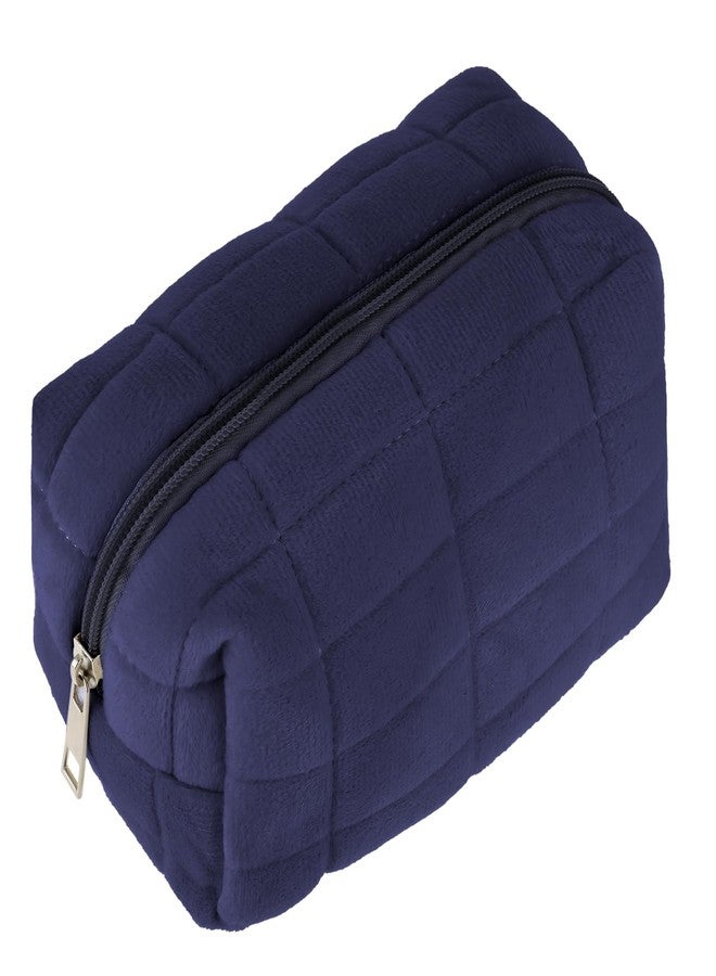 Sibba Makeup Bag Soft Pouch Pencil Case Aesthetic Cosmetic Pouch Bathroom Shower Fuzzy Plush Toiletry Organizer Make Up Organize Accessories Travel Bag Y2k Purse Containers Women (Navy) - Image 2