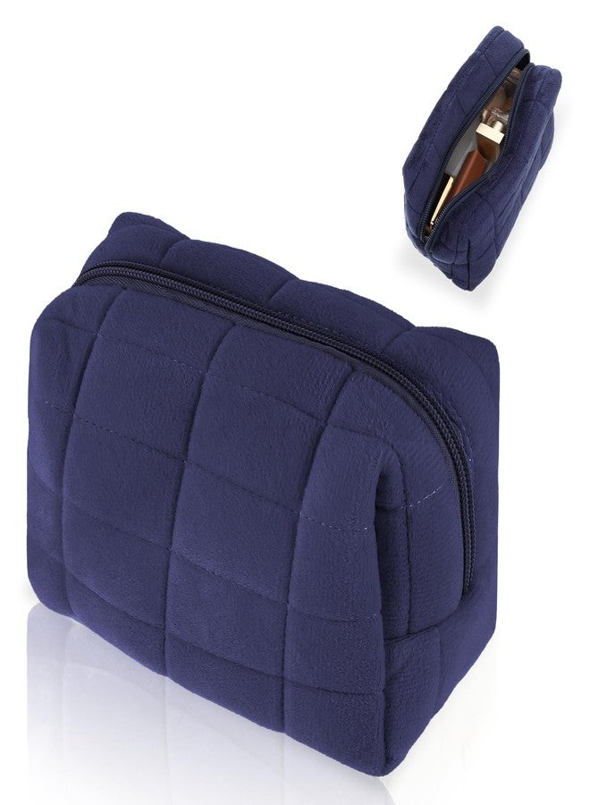 Sibba Makeup Bag Soft Pouch Pencil Case Aesthetic Cosmetic Pouch Bathroom Shower Fuzzy Plush Toiletry Organizer Make Up Organize Accessories Travel Bag Y2k Purse Containers Women (Navy) - Image 1