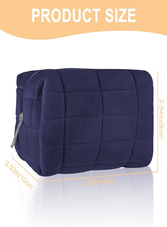 Sibba Makeup Bag Soft Pouch Pencil Case Aesthetic Cosmetic Pouch Bathroom Shower Fuzzy Plush Toiletry Organizer Make Up Organize Accessories Travel Bag Y2k Purse Containers Women (Navy) - Image 3