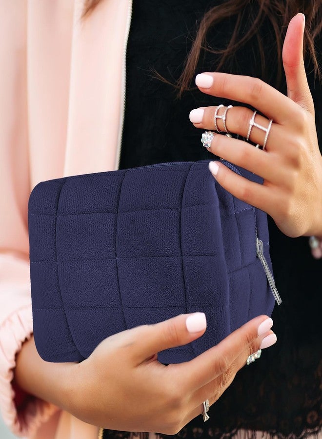 Sibba Makeup Bag Soft Pouch Pencil Case Aesthetic Cosmetic Pouch Bathroom Shower Fuzzy Plush Toiletry Organizer Make Up Organize Accessories Travel Bag Y2k Purse Containers Women (Navy) - Image 5