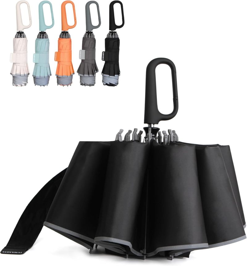 Inverted Umbrella 23-Inch 10 Ribs - Reverse Folding Design Windproof Umbrella with Carabiner Handle for Car Travel Unisex Use - Image 2