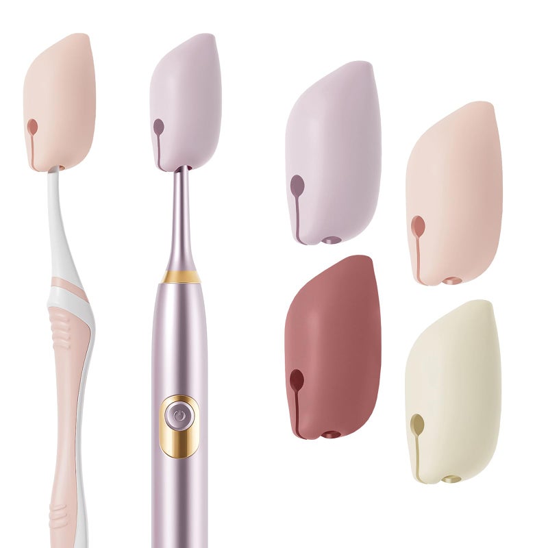 Muslish Silicone Toothbrush Covers, 4 Pack Tooth Brush Cover Cap for Electric & Manual Toothbrush Heads, Portable Toothbrush Protector for Travel, Home (Cream) - Image 1