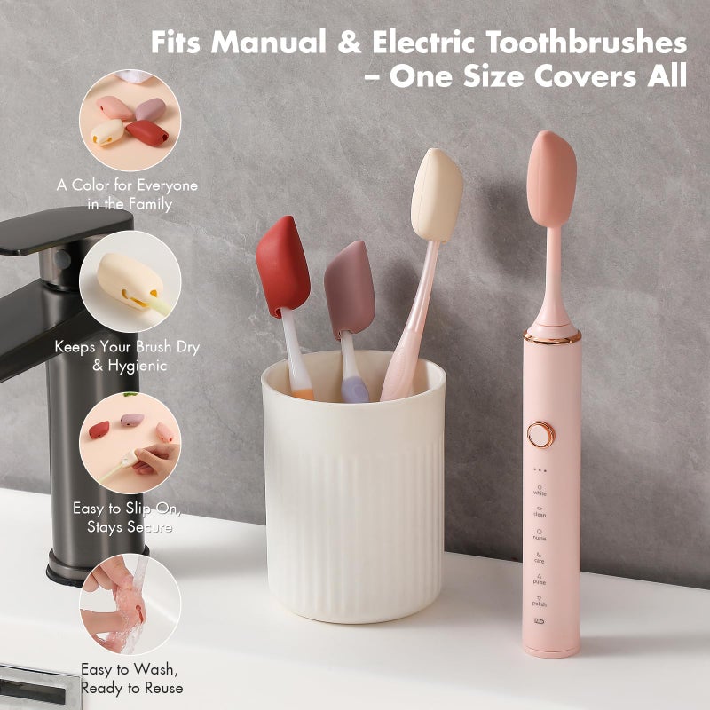 Muslish Silicone Toothbrush Covers, 4 Pack Tooth Brush Cover Cap for Electric & Manual Toothbrush Heads, Portable Toothbrush Protector for Travel, Home (Cream) - Image 2