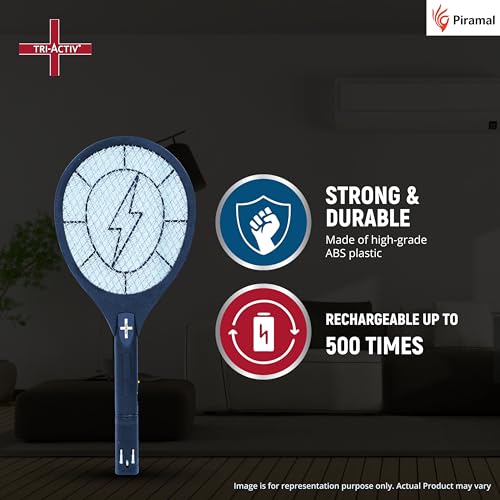 Tri-Activ Anti Mosquito Bat | 6 Months Warranty | Rechargable Upto 500 Times | Mosquito Killer Racket | Insect Killer & Fly Swatter | Long Lasting Battery |ISO Certified | Pack of 1 - Image 3