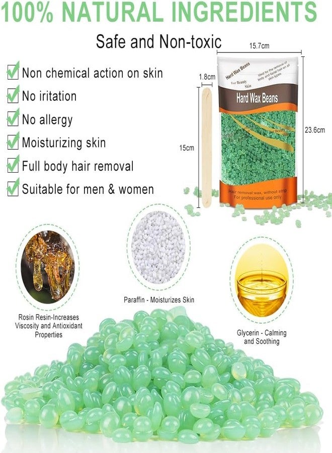 Plenteous حبيبات شمع صلبة وفيرة، 100 غرام من حبيبات الشمع الصلبة غير المؤلمة مع 10 أدوات تطبيق، حبيبات شمع احترافية للحواجب، الإبط، منطقة البكيني، الظهر، الصدر، الساقين، إزالة الشعر بدون ألم. (ألوفيرا، 3) - Image 2