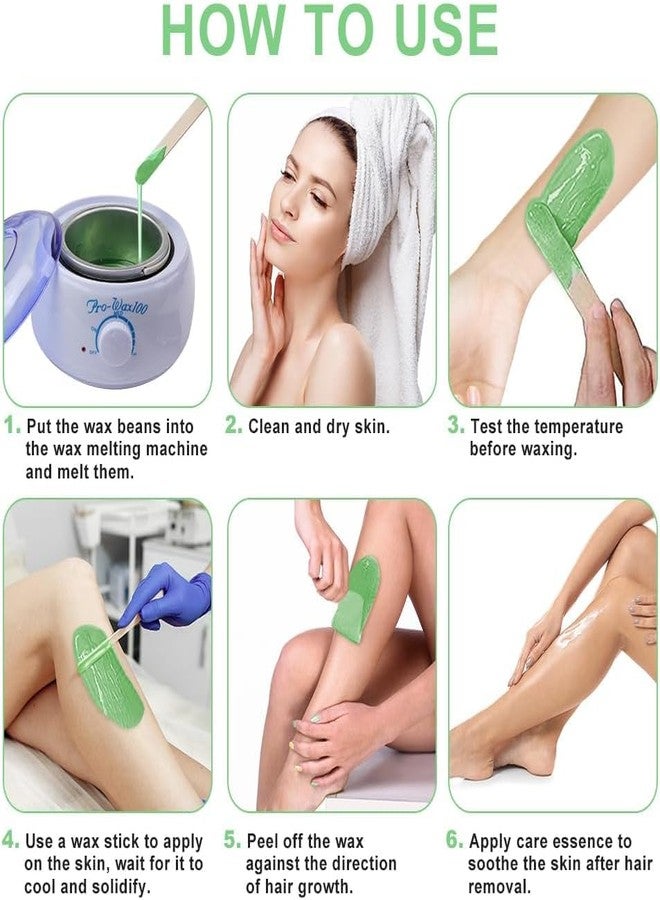 Plenteous حبيبات شمع صلبة وفيرة، 100 غرام من حبيبات الشمع الصلبة غير المؤلمة مع 10 أدوات تطبيق، حبيبات شمع احترافية للحواجب، الإبط، منطقة البكيني، الظهر، الصدر، الساقين، إزالة الشعر بدون ألم. (ألوفيرا، 3) - Image 4