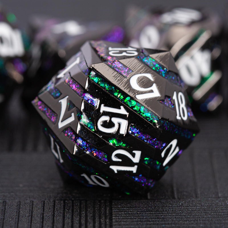 Maywin Inlay Metal Dice Set 7pcs Luxury DND Dice with Decorative Inlay Heavy Zinc Alloy RPG Dice for Tabletop Games - Image 3
