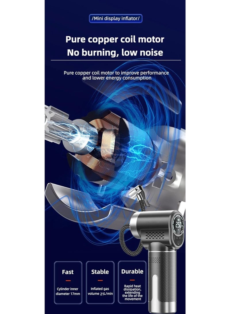 سيوسي منفاخ الإطارات المحمول مضخة ضاغط الهواء لإطارات السيارات مع مقياس ضغط الإطارات الرقمي مضخة الدراجة الكهربائية للدراجات النارية ومضخة الدراجة مع ضوء LED - Image 3