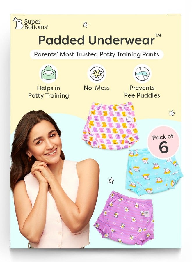 SuperBottoms Padded Underwear™ | For Potty Training & Mess-Free Diaper-Free time | Prevents Pee Puddles | 3 layers of Premium Cotton Padding (No sponge) | (Bummy World, Size: 0, Pack of 6) - Image 1