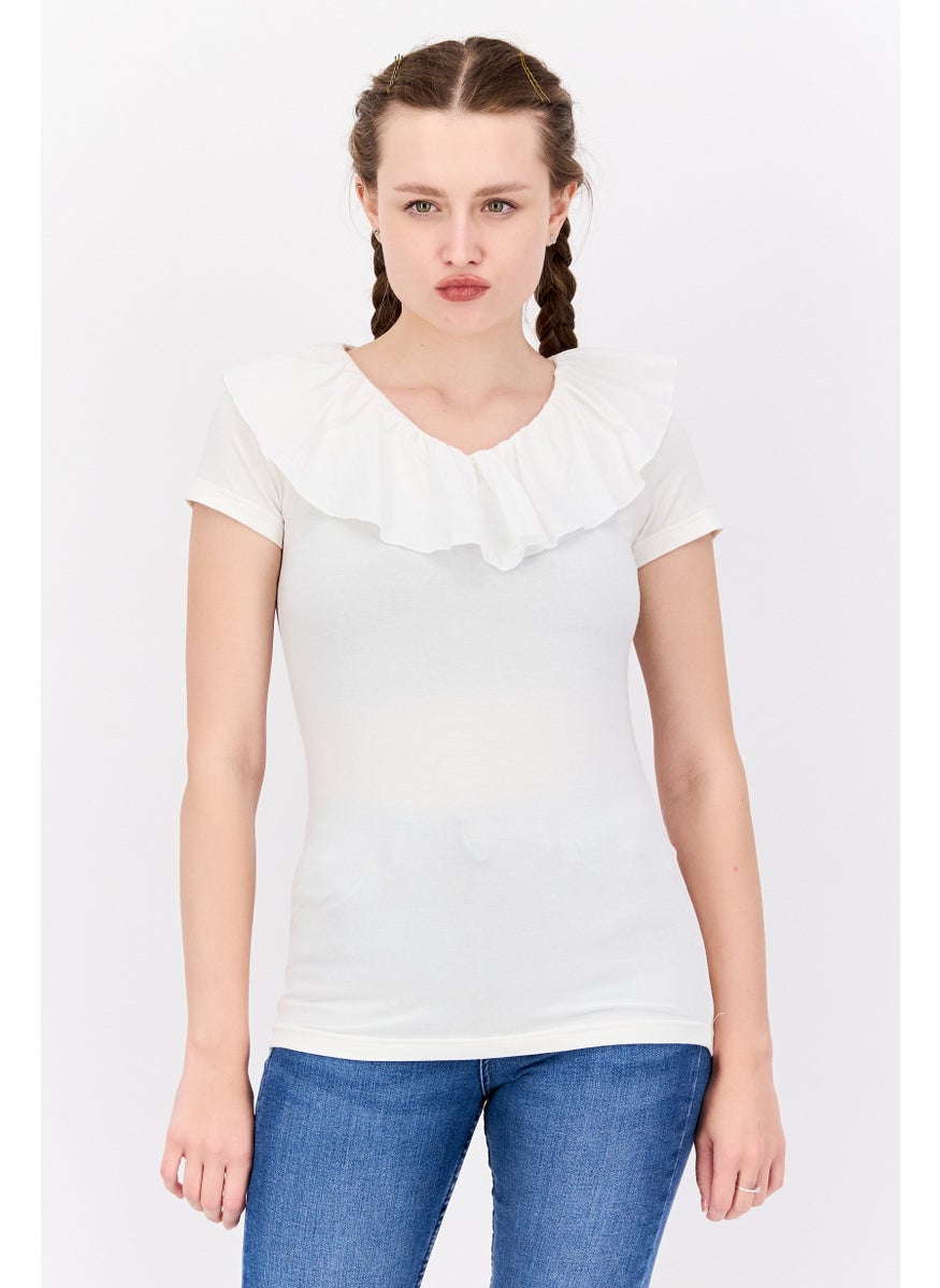 Mamalicious Women Round Neck Short Sleeves Plain Top, White  - Image 1
