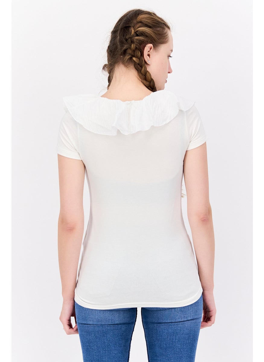 Mamalicious Women Round Neck Short Sleeves Plain Top, White  - Image 3