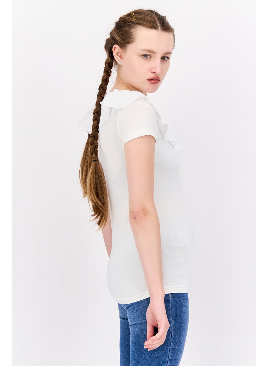 Mamalicious Women Round Neck Short Sleeves Plain Top, White  - Image 2