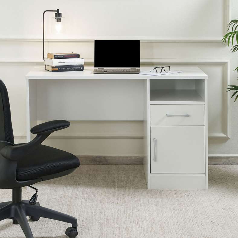 Pan Home Arlin Desk with Drawer and Door - White