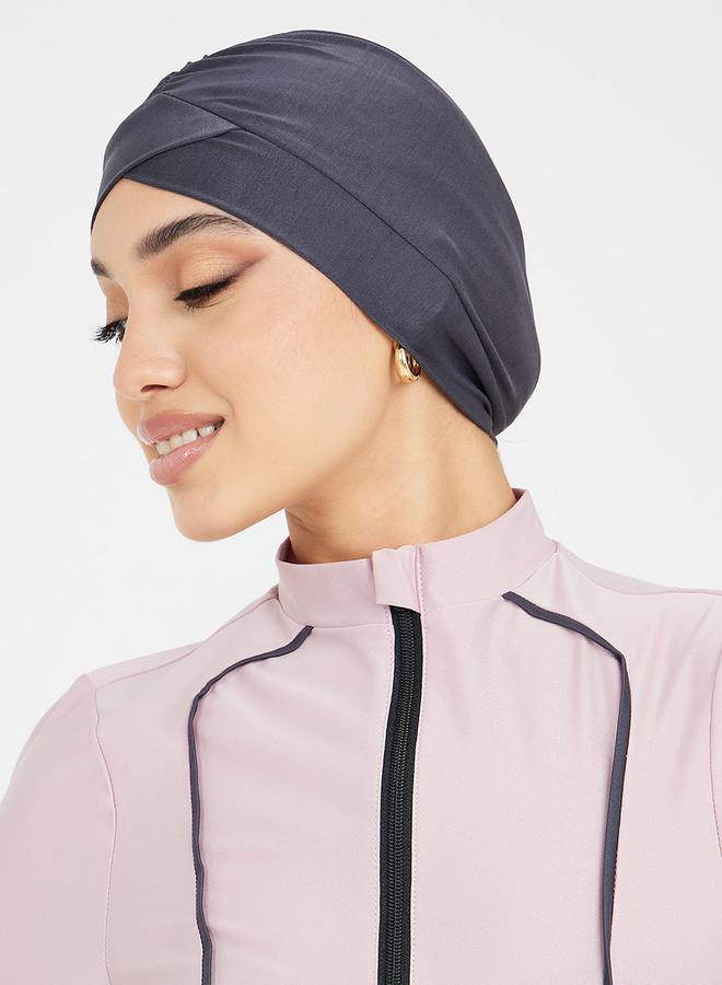 Styli Pack of 3 - Solid Zip Up Contrast Edge Wrap Burkini, Leggings & Cap - Image 3