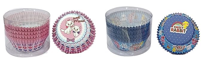 PUSHTI TUSHTI Pusti Tushti Paper Cup Cake Liner Tube Packing Round Shape Oven Microwave Safe Cups Multicolor 50 x 30 mm 2 Design Combo Set 100 Pieces Each CMB32 - Image 1
