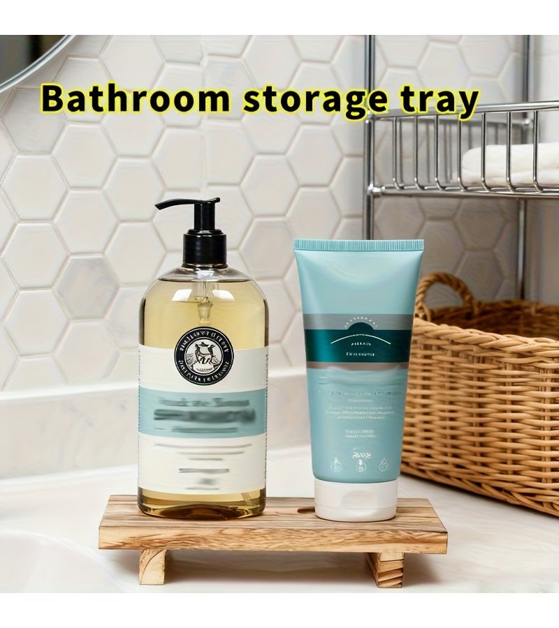 Vintage Light Baked Color Large Size Wood Bathroom Tray Natural Solid Wood Countertop Storage Organizer for Bathroom Kitchen Sink Home Display Shelf - Image 5
