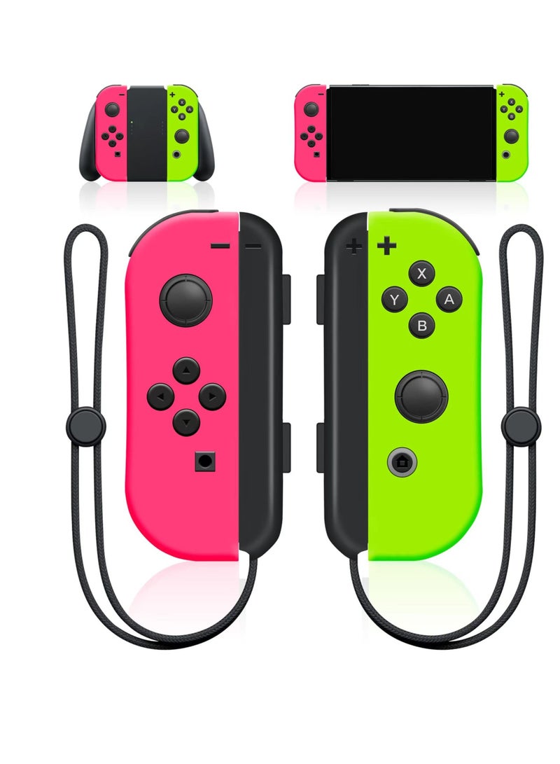 Wireless Replacement Joy-Con Controllers for Switch/Lite - Left & Right with Wrist Strap, Motion Control, Vibration, and Wake-up Function (Pink & Green)  - Image 1