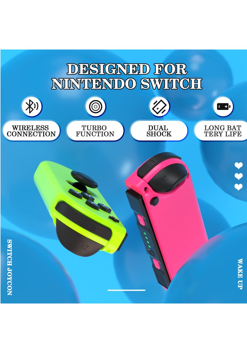 Wireless Replacement Joy-Con Controllers for Switch/Lite - Left & Right with Wrist Strap, Motion Control, Vibration, and Wake-up Function (Pink & Green)  - Image 5