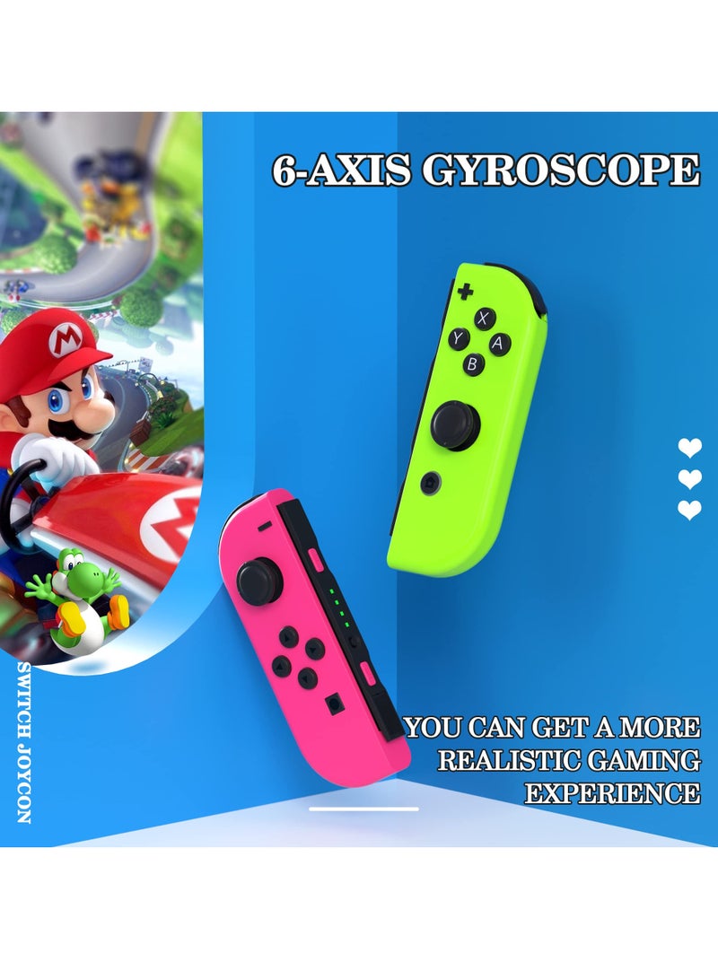 Wireless Replacement Joy-Con Controllers for Switch/Lite - Left & Right with Wrist Strap, Motion Control, Vibration, and Wake-up Function (Pink & Green)  - Image 3