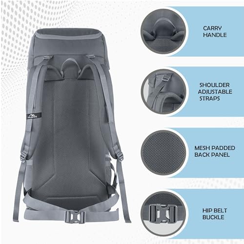 TRAWOC IGNITE 50 Litre Travel Bag Front & Top Open Backpack for Hiking Trekking Camping, Rucksack for Men & Women with Rain Cover and Shoe Compartment SHK020 Slate Grey - Image 3