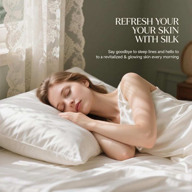 Ravmix Silk Pillow Cases with Zipper, 21momme Mulberry Silk Pillowcase for Hair Skin Health, Soft Smooth Breathable Cool Pillow Cover for Beauty Sleep with Gift Box 1PC(King 20"x36", Ivory White) - Image 2
