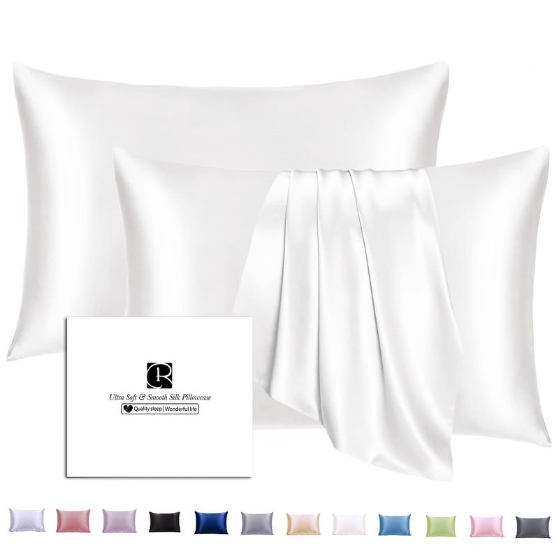 Ravmix Silk Pillow Cases with Zipper, 21momme Mulberry Silk Pillowcase for Hair Skin Health, Soft Smooth Breathable Cool Pillow Cover for Beauty Sleep with Gift Box 1PC(King 20"x36", Ivory White) - Image 1