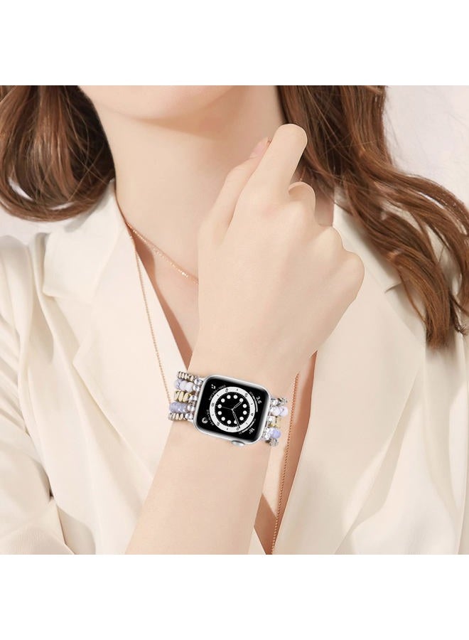 VISOOM Beaded Boho Bracelet Compatible for Apple Watch Band 40mm/38mm/41mm Series 9 8 7 SE Women Fashion Cute Handmade Crystal Beads Stretchy Watch Strap for iWatch Bands Series 6/5/4/3/2/1 - Image 5