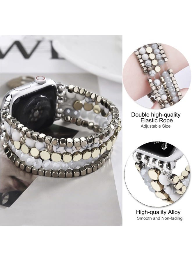 VISOOM Beaded Boho Bracelet Compatible for Apple Watch Band 40mm/38mm/41mm Series 9 8 7 SE Women Fashion Cute Handmade Crystal Beads Stretchy Watch Strap for iWatch Bands Series 6/5/4/3/2/1 - Image 2