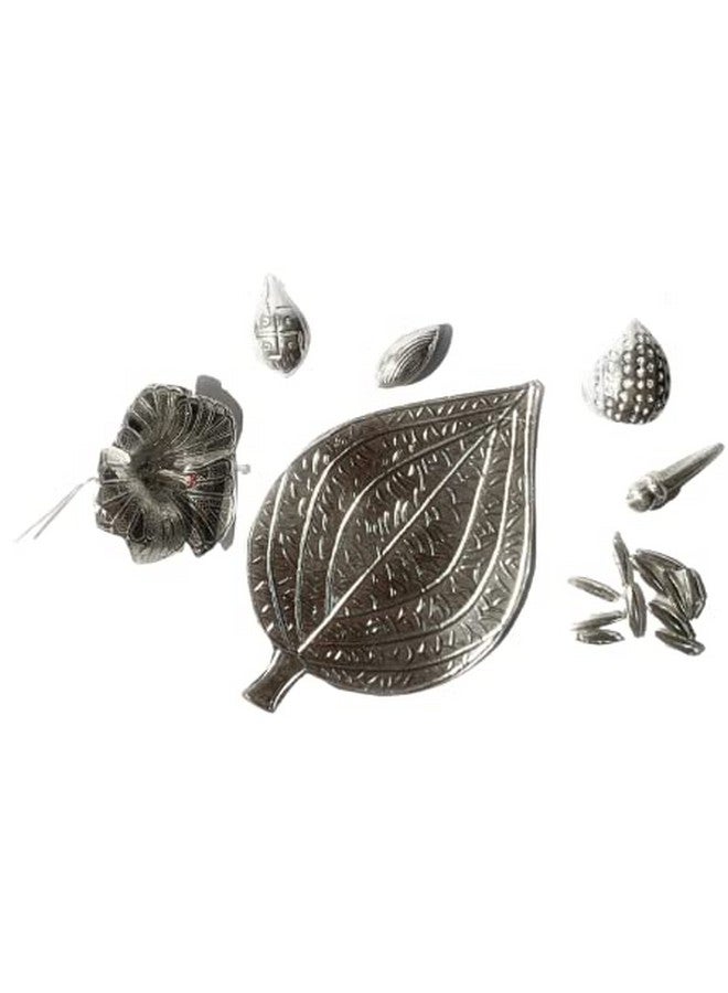 DHRUVS COLLECTION 925 Pure Silver Combo of Paan Ka Patta, Flower, Nariyal, Supari, Clove, Cardamom & 11 Rice Grains for Home Decor, Pooja, Gift Purpose & Donation - Image 1