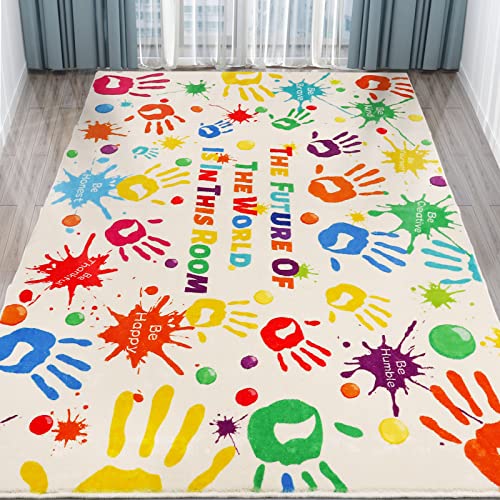 LTKOUGFAM Colorful Kids Rug, Washable Area Rug for Kids Bedroom, Non-Slip Play Mat Ultra Soft Thick Indoor Plush Rugs for Playroom Classroom Nursery Decor (78.7 X 59 INCH) - Image 1