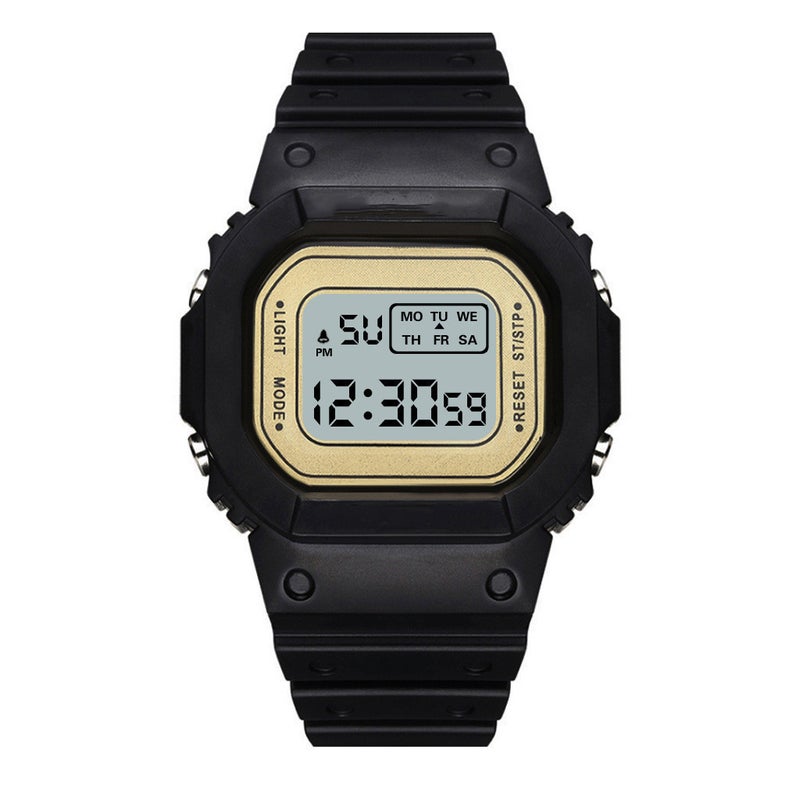 Factory wholesale sppers male and female students unicorn square Matcha green small square transparent electronic watch Black Gold 