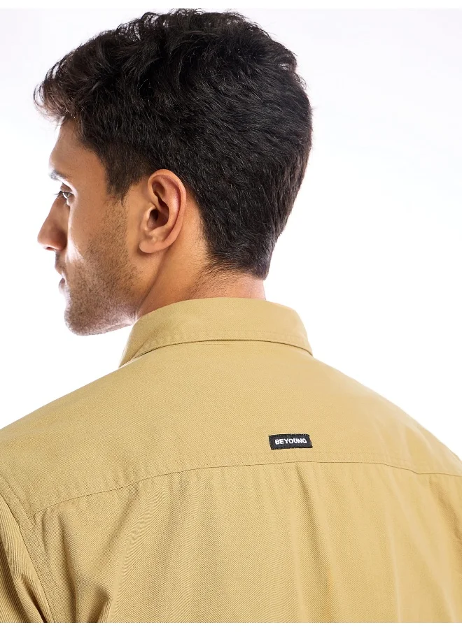 بيونغ Sand Brown Full Sleeve Cotton Solid Shirt for Men