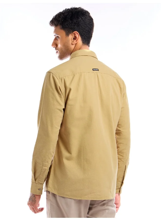 بيونغ Sand Brown Full Sleeve Cotton Solid Shirt for Men